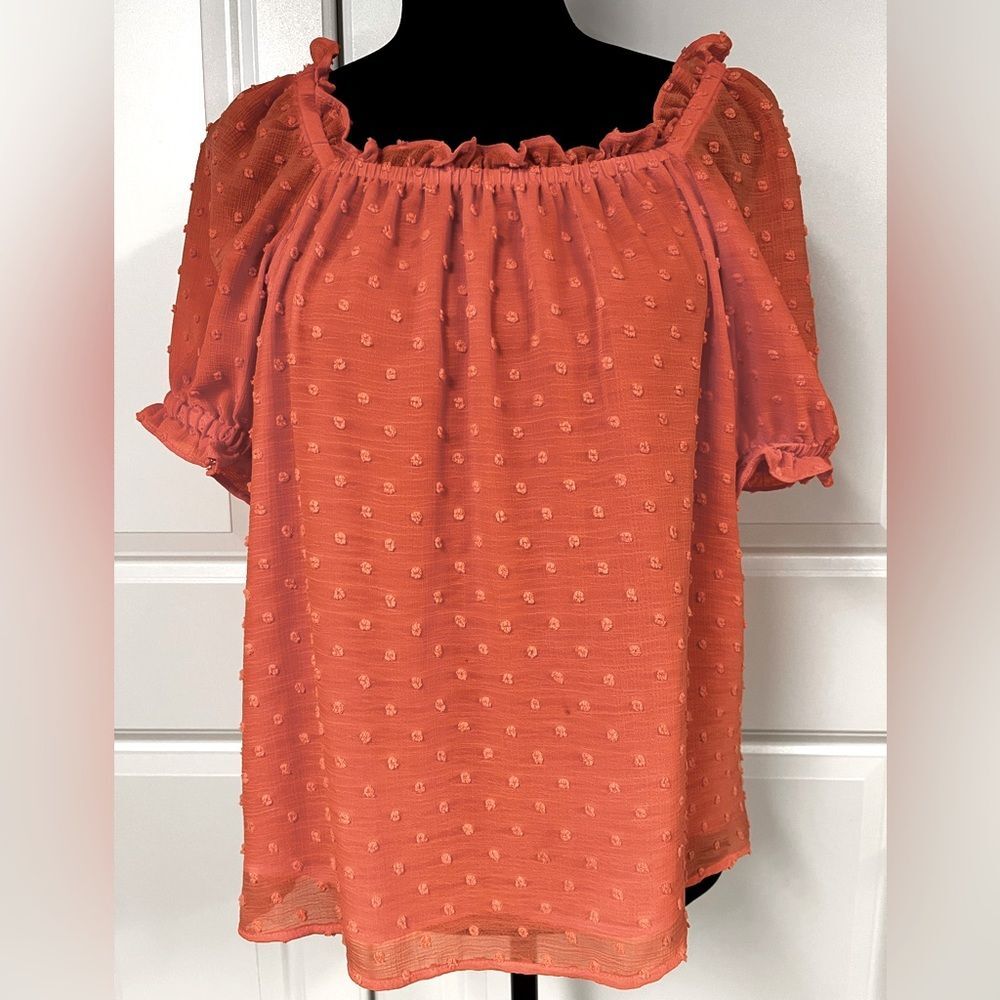 Cece Swiss Dot Ruffled Sleeve Top